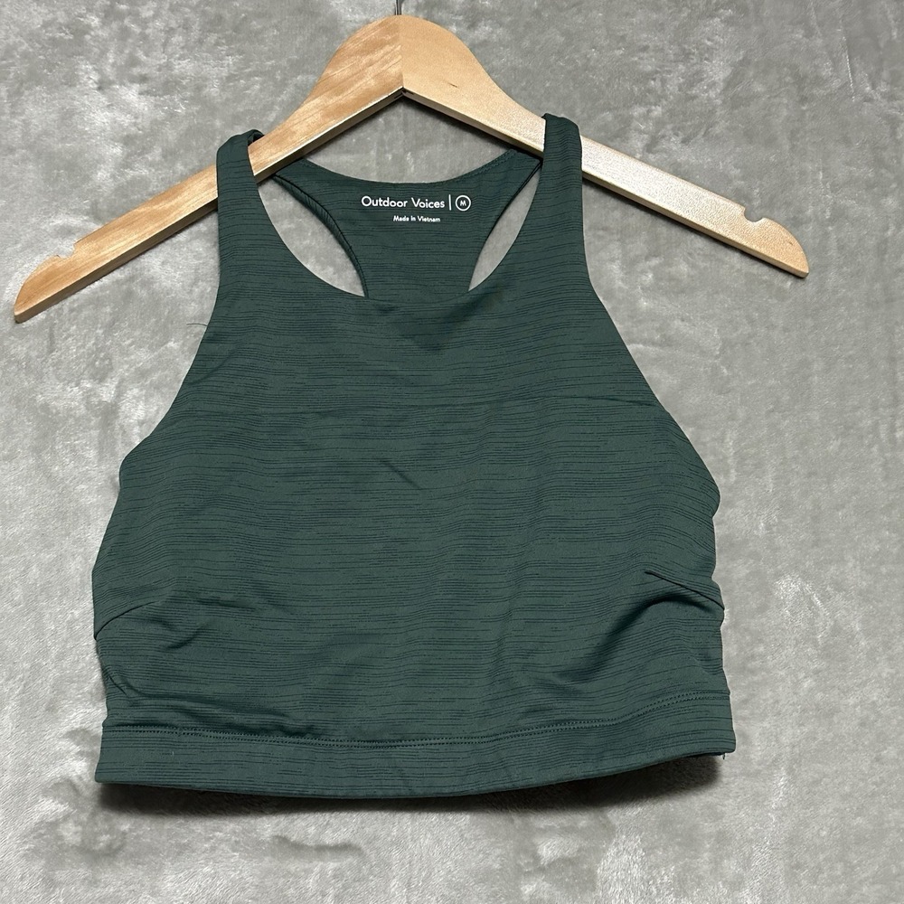 Outdoor Voices High Neck Racerback Sports Bra Womens Sz M Green Athletic Comfort